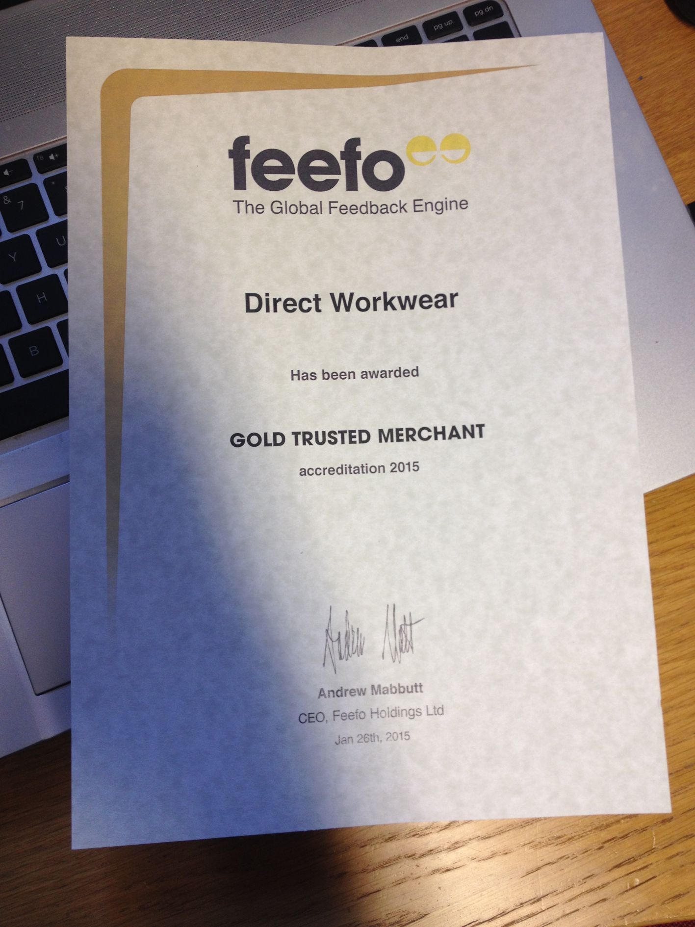 Feefo Certificate